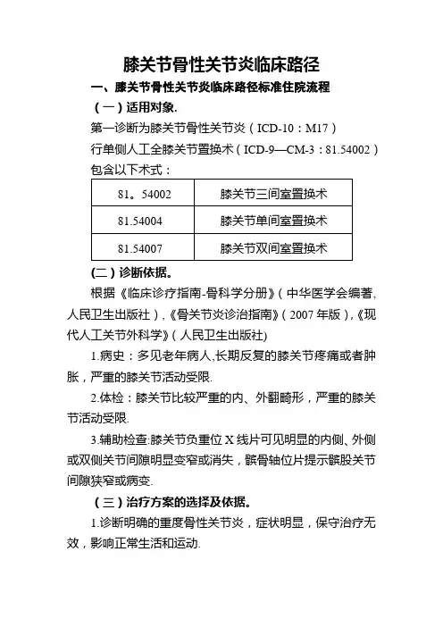 膝关节骨性关节炎临床路径
