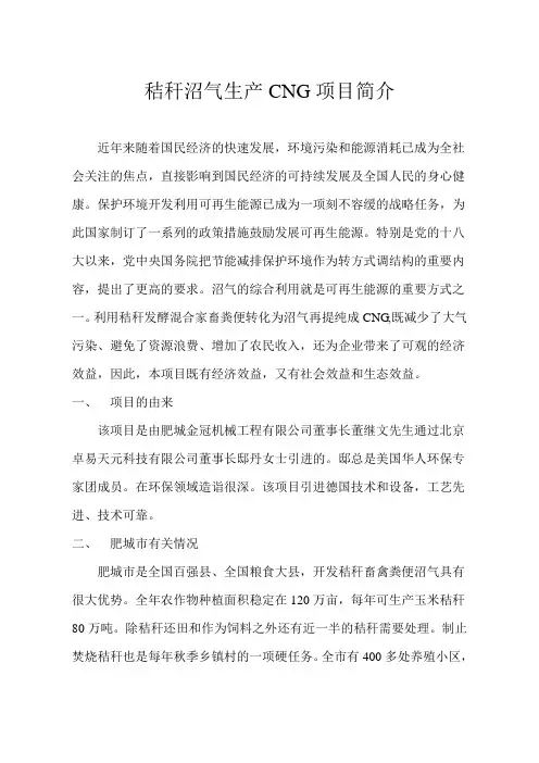 秸秆沼气生产CNG项目简介