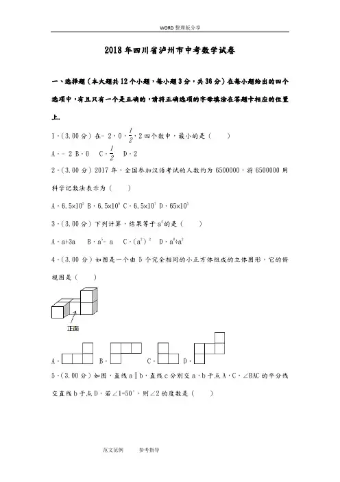 2018四川泸州市中考数学试题