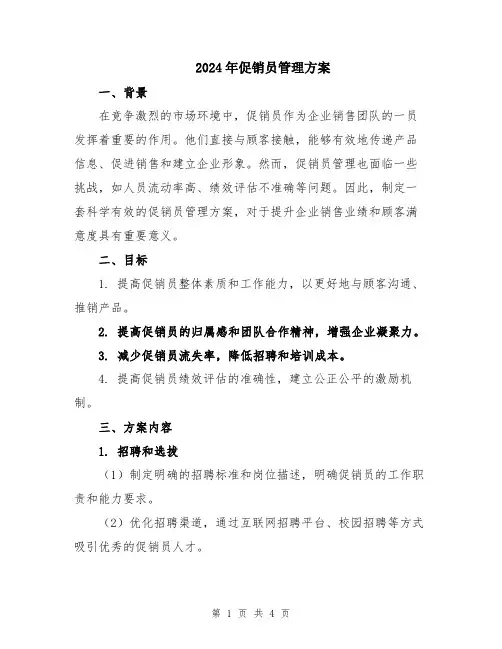 2024年促销员管理方案