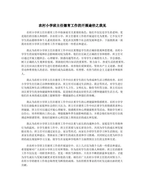 农村小学班主任德育工作的开展途径之我见