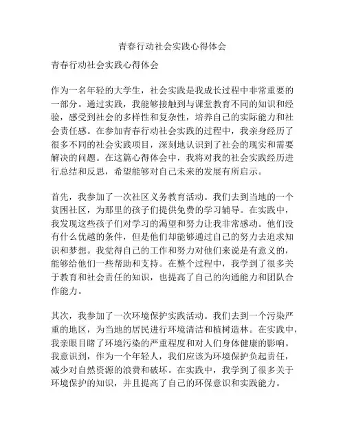青春行动社会实践心得体会
