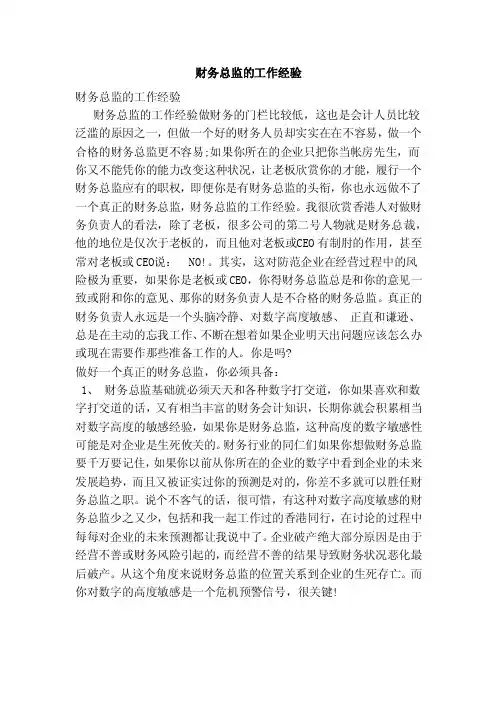财务总监的工作经验（范本）