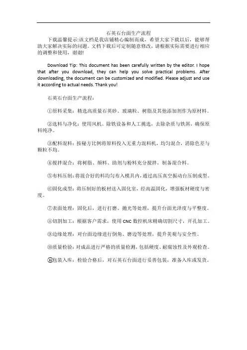 石英石台面生产流程