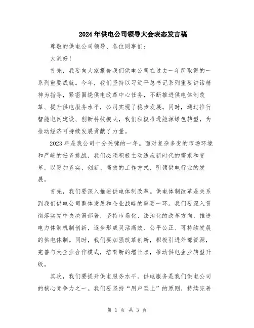 2024年供电公司领导大会表态发言稿
