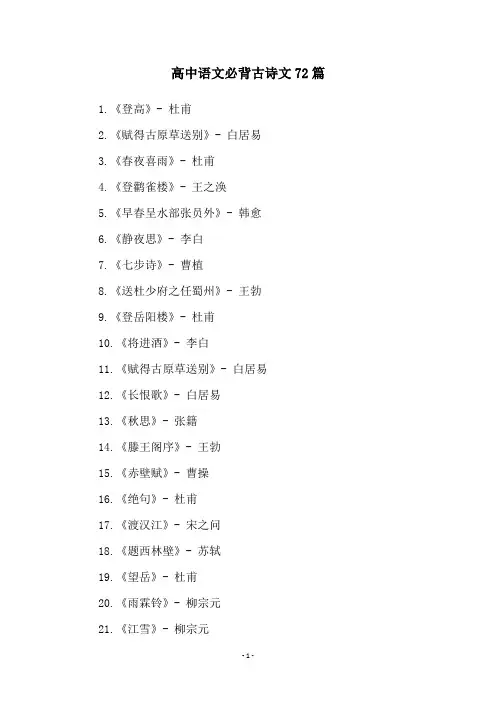 高中语文必背古诗文72篇