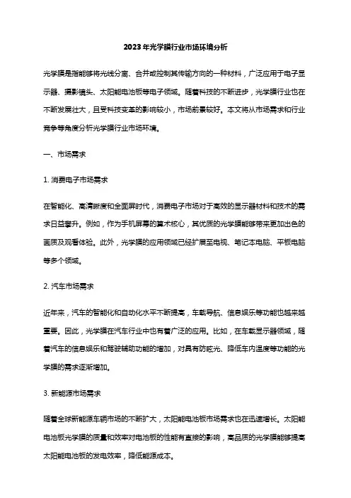 2023年光学膜行业市场环境分析