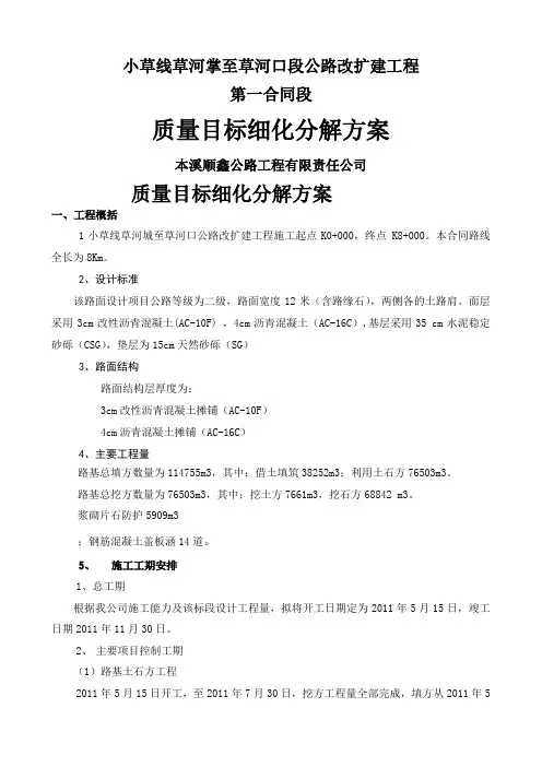 质量目标细化分解方案