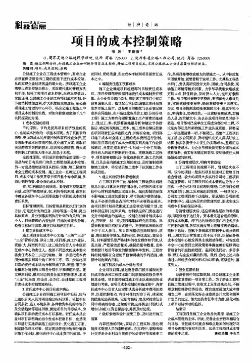 项目的成本控制策略