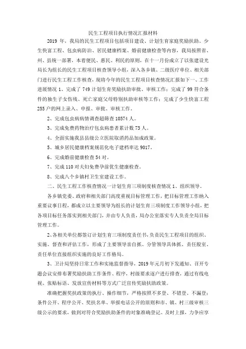 最新-民生工程项目执行情况汇报材料 精品