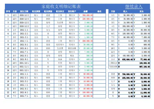 家庭收支明细记账表