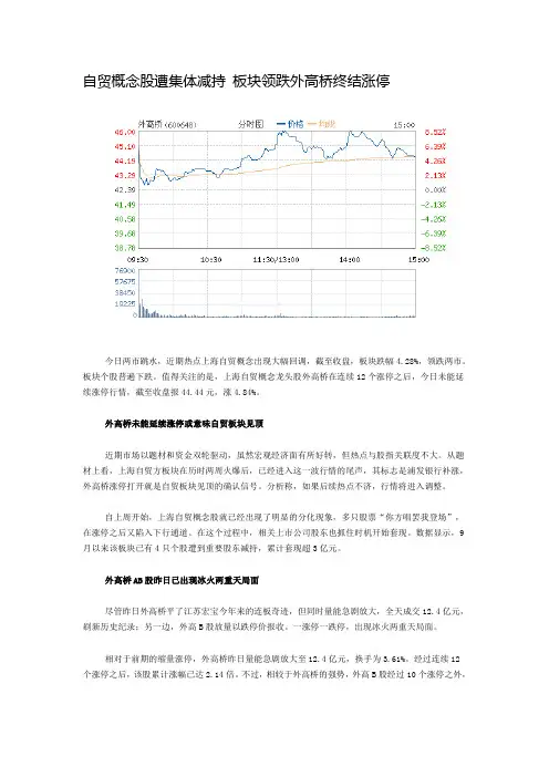 自贸概念股遭集体减持 板块领跌外高桥终结涨停