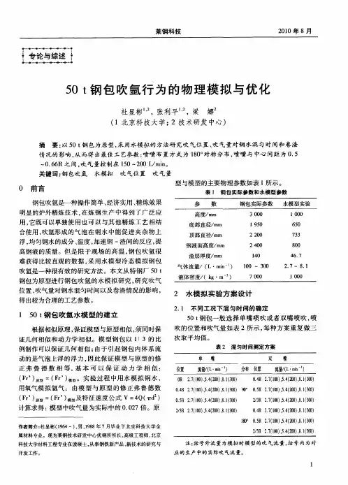 50t钢包吹氩行为的物理模拟与优化