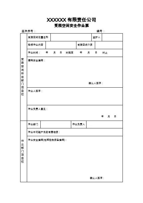 受限空间作业票