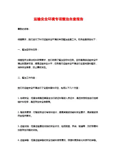 运输安全环境专项整治自查报告