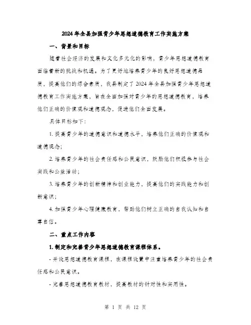 2024年全县加强青少年思想道德教育工作实施方案(三篇)