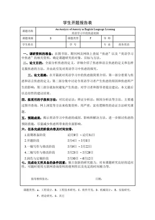 商务英语专业开题报告