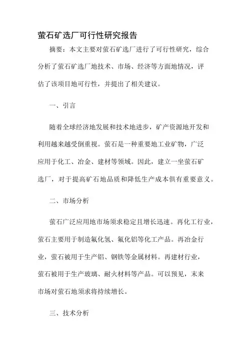 萤石矿选厂可行性研究报告