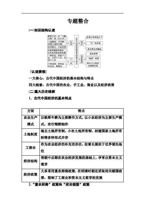 历史必修2人民版专题：1 专题整合 Word版含答案