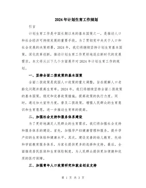2024年计划生育工作规划