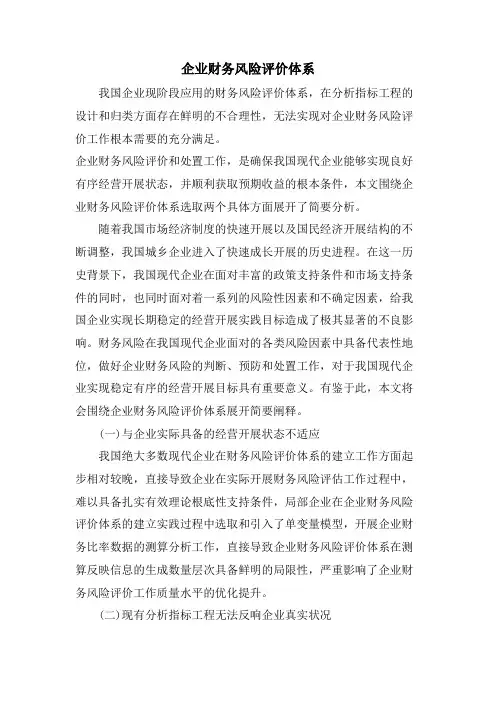 企业财务风险评价体系