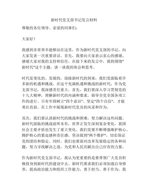 新时代党支部书记发言材料