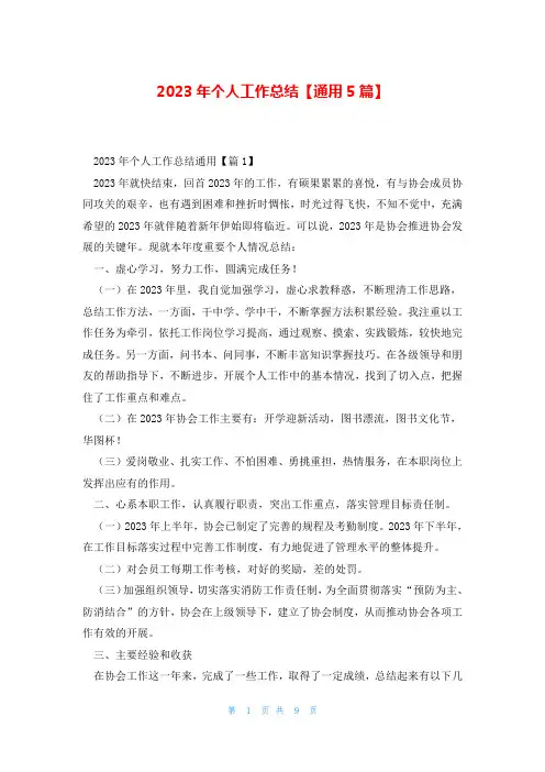 2023年个人工作总结【通用5篇】