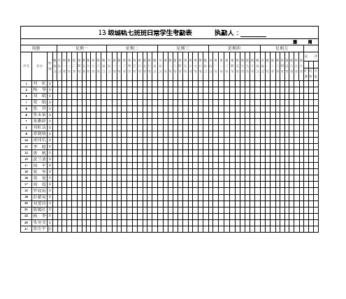 日常学生考勤表       执勤人