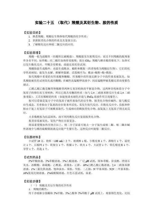 大学化学实验-(取代)羧酸及其衍生物、胺的性质