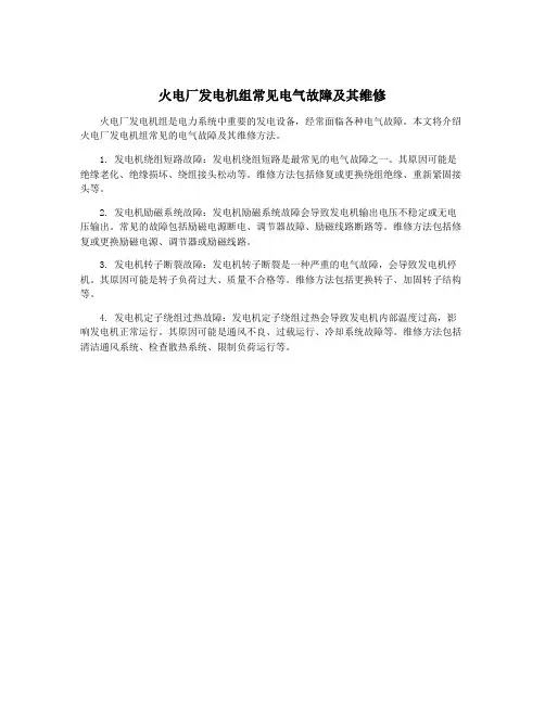 火电厂发电机组常见电气故障及其维修