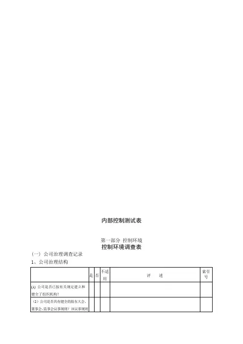 内部控制制度测试表
