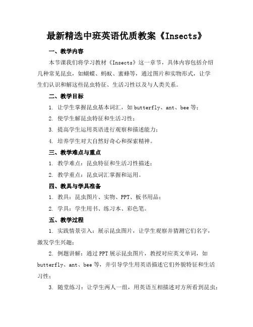 最新精选中班英语优质教案《Insects》
