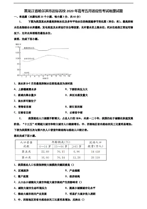 黑龙江省哈尔滨市达标名校2020年高考五月适应性考试地理试题含解析