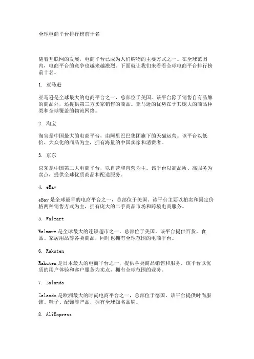 全球电商平台排行榜前十名