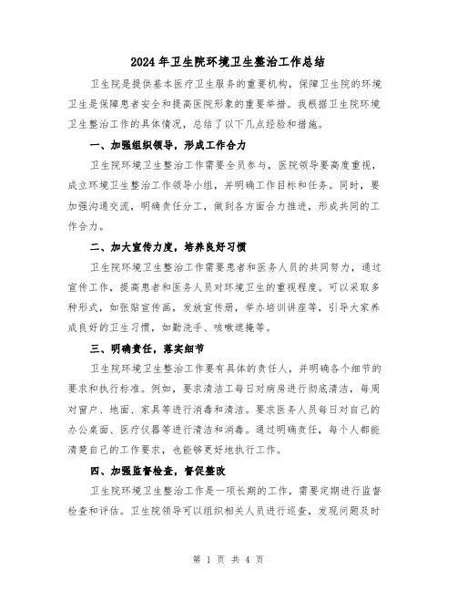 2024年卫生院环境卫生整治工作总结(二篇)