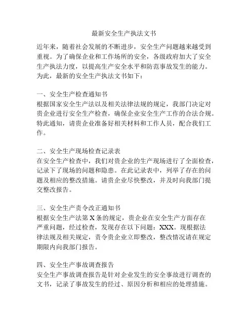 最新安全生产执法文书