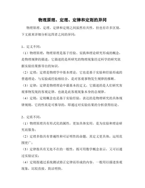 物理原理、定理、定律和定则的异同