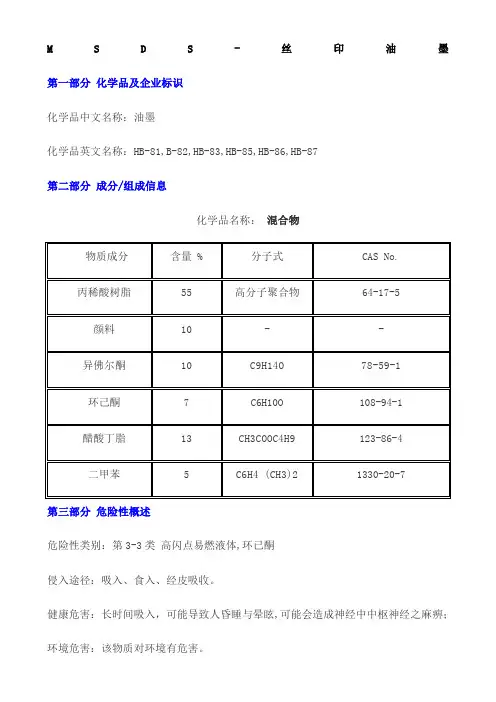 MSDS-丝印油墨安全使说明书