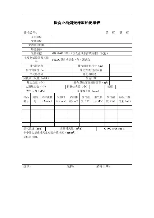 饮食业油烟测量原始记录表