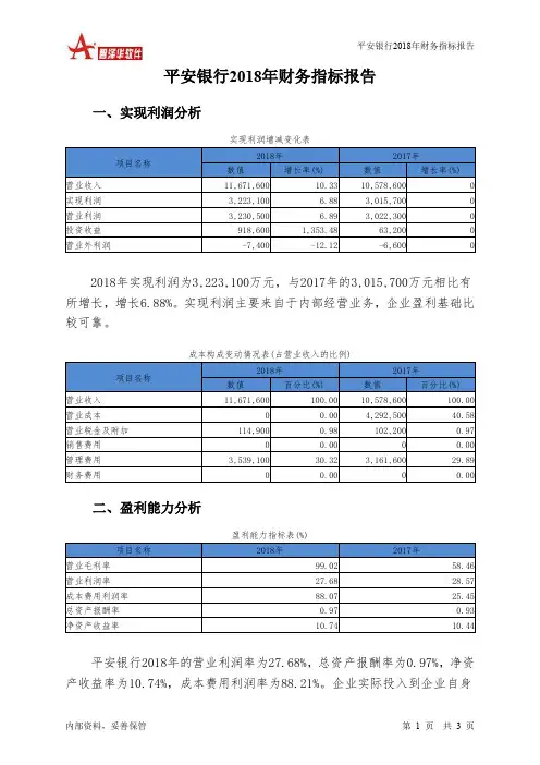 平安银行2018年财务指标报告-智泽华