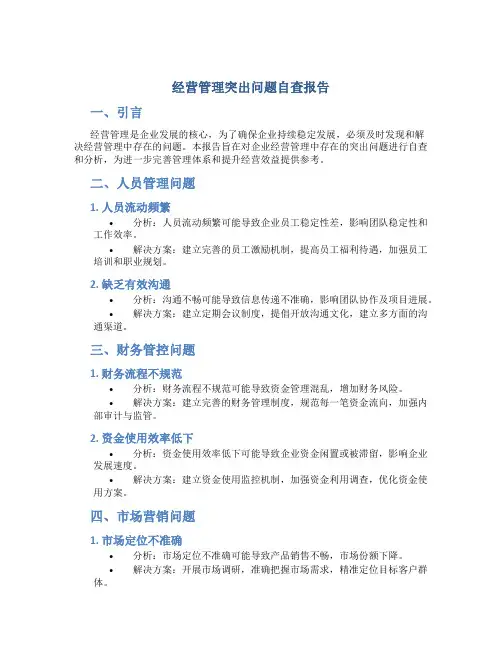 经营管理突出问题自查报告