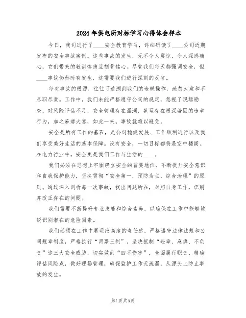 2024年供电所对标学习心得体会样本（三篇）
