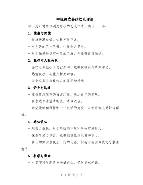 中班调皮男孩幼儿评语