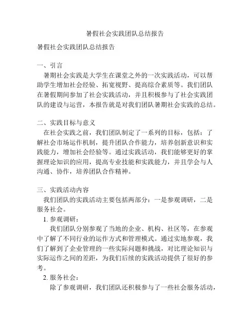 暑假社会实践团队总结报告