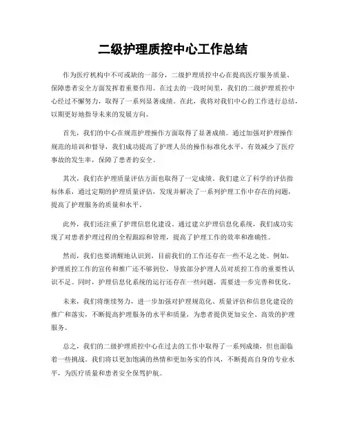 二级护理质控中心工作总结