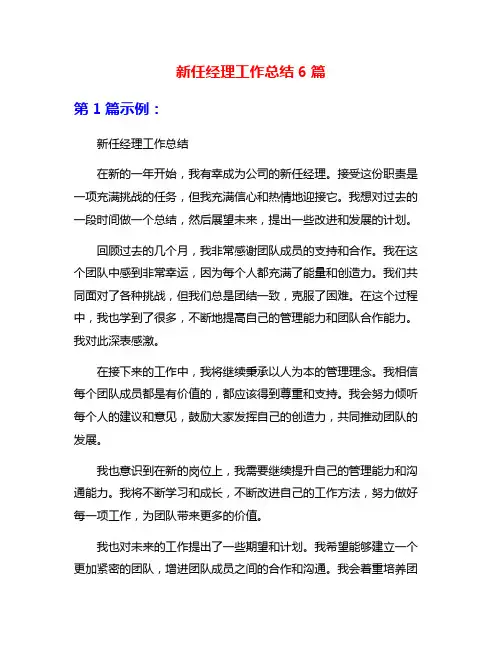 新任经理工作总结6篇