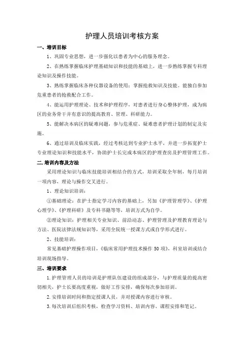 护理管理人员培训方案