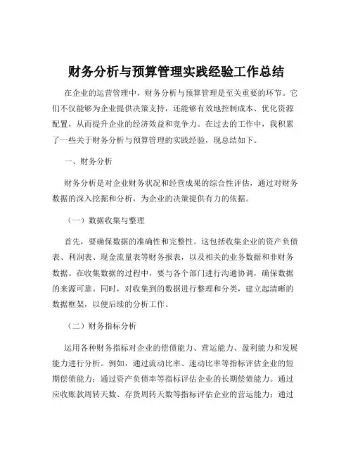 财务分析与预算管理实践经验工作总结