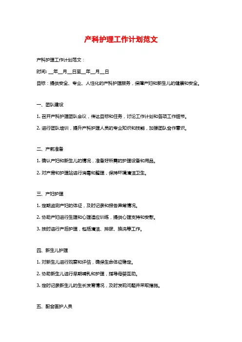 产科护理工作计划范文