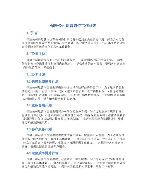 保险公司运营岗位工作计划